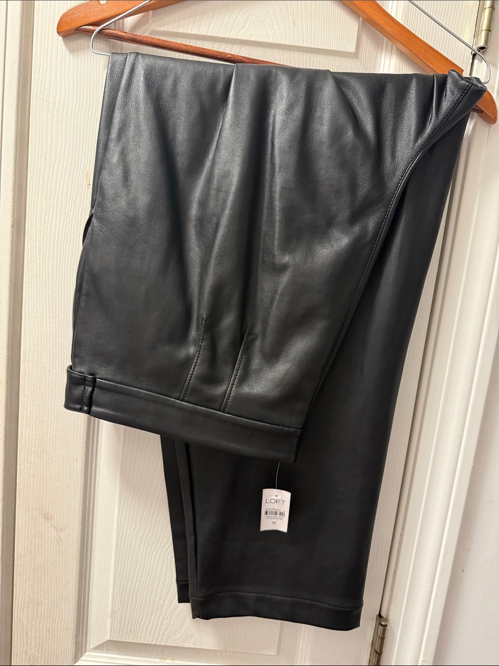 LOFT Black Faux Leather-Look Trousers
